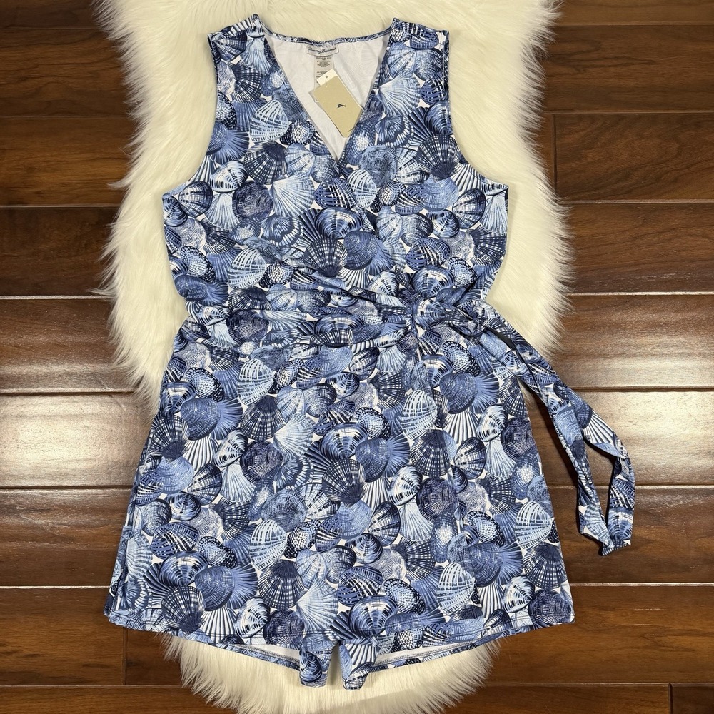 Tommy Bahama Women's Size XL Shell Sanibelle Blues Wrap Romper in Blue Monday